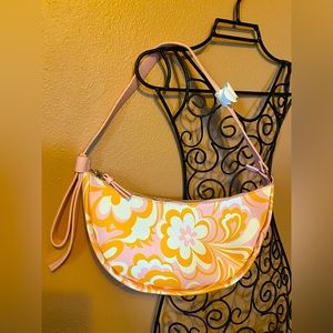 No Boundaries half moon shoulder bag with retro print